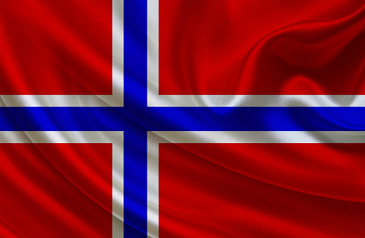 Norwegian flag, three dimensional render, satin texture