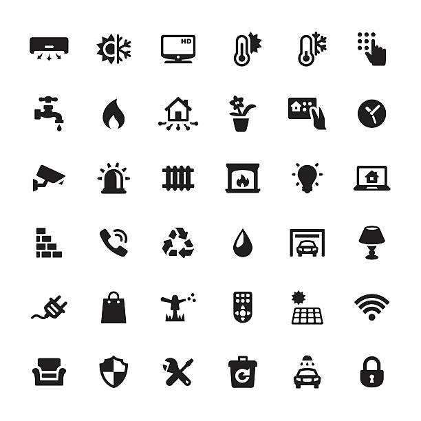 Smart House Features vector icons Smart House Features icons. radiator stock illustrations