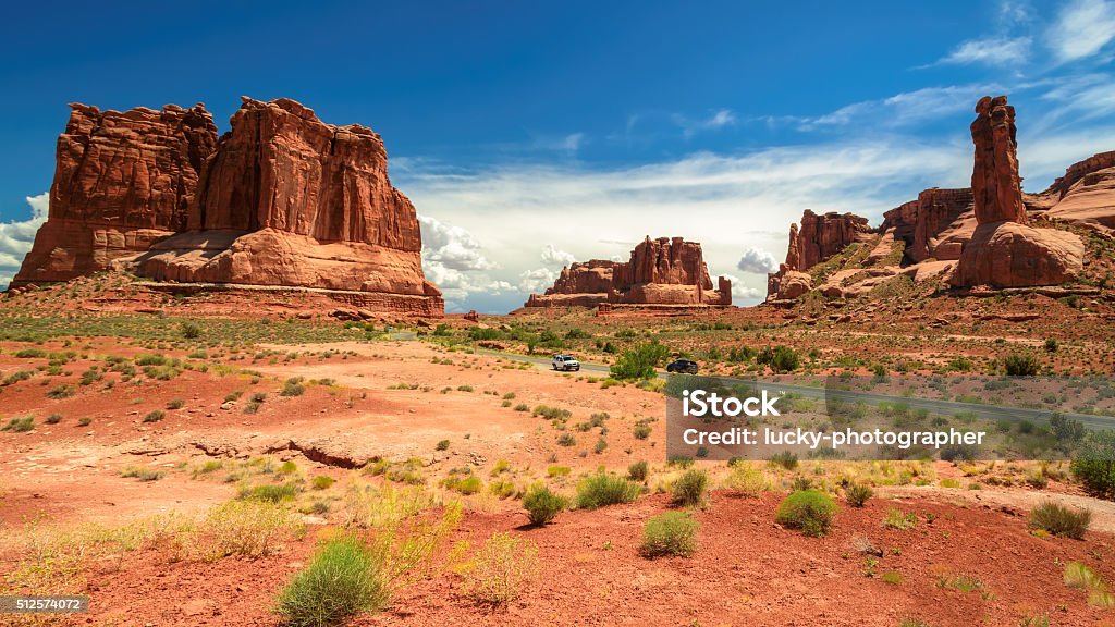 American road in Arches National park, Utah Desert Area Stock Photo