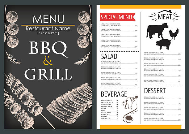 jedzenie i napoje, które menu restauracji broszura szablon projektu - pig roasted barbecue grill barbecue stock illustrations