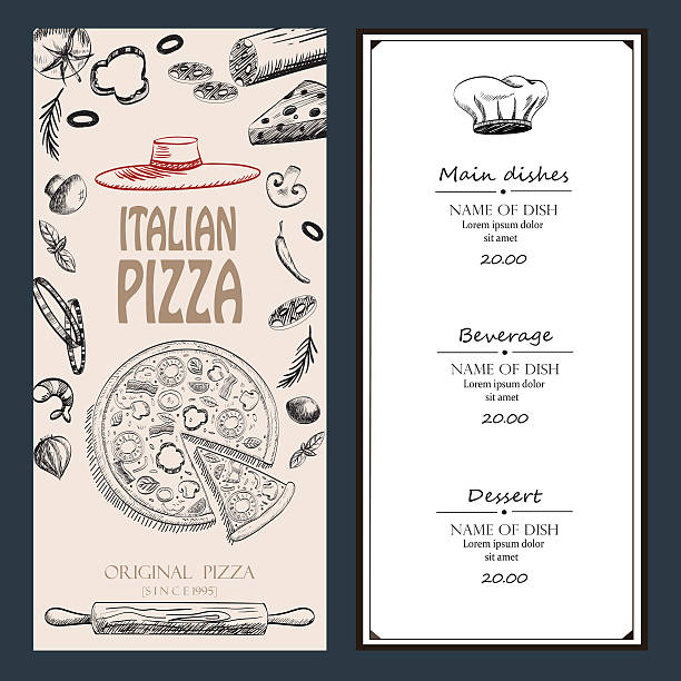 ilustrações, clipart, desenhos animados e ícones de pizza italiana com matérias-primas de desenho projeto menu de de comida - pizza pepperoni vector ingredient