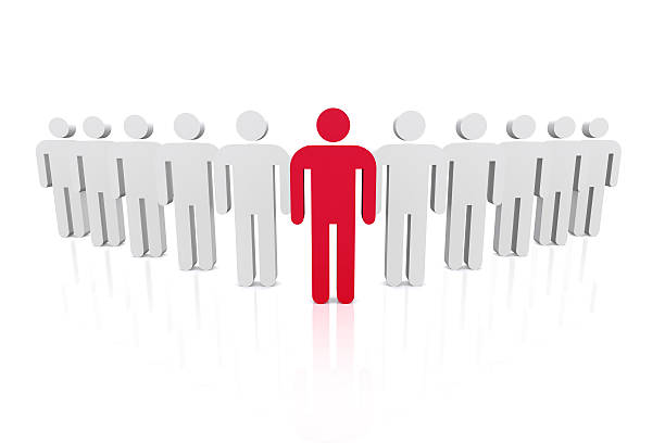 Group of business workers with red team leader on white background.