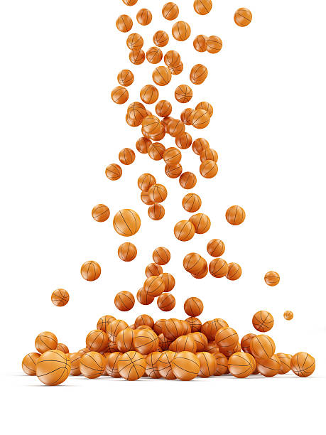 Heap of Basketball Balls Falling on white background