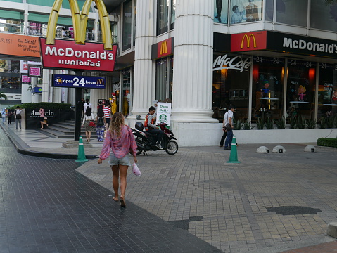Bangkok, Thailand-January 29, 2016: View of McDonald's Restaurant in Bangkok. People walk around the area. People use the service in the restaurant area.