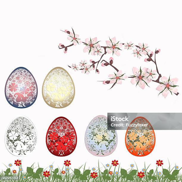 Easter Set With Traditional Eggs Traditional Detailed Eggs Flo Stock Illustration - Download Image Now