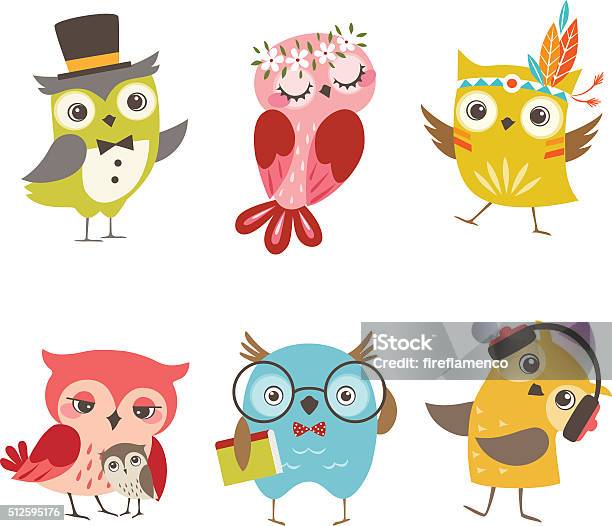 Funny Owls Stock Illustration - Download Image Now - Owl, Cute, Cartoon