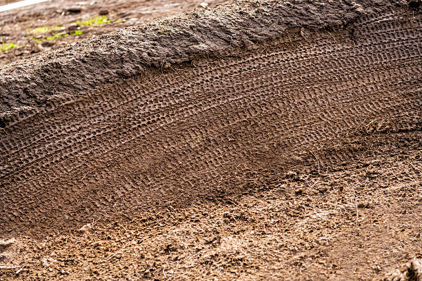 faixas de bicicleta de montanha no fundo da lama - dirt road textured dirt mud imagens e fotografias de stock