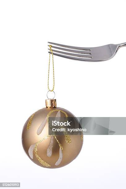 絶縁ショットのクリスマスボールの白い背景にフォーク - お祝いのストックフォトや画像を多数ご用意 - お祝い, カットアウト, カトラリー
