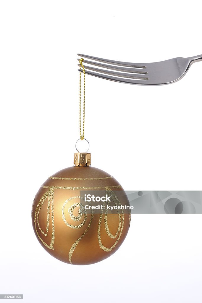 絶縁ショットのクリスマスボールの白い背景に、フォーク - お祝いのロイヤリティフリーストックフォト