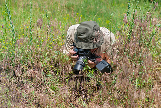 istock Enthusiastic mature photographer taking a macro photo 512601255