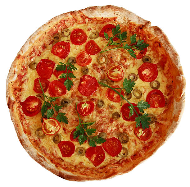 istock Italian pizza with cherry tomatoes on white background 512601433