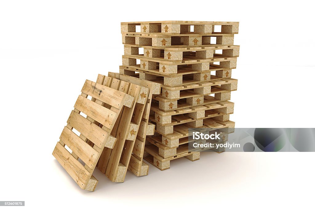 Stack of wooden pallets. Stack of wooden pallets. Isolated on white background. Pallet - Industrial Equipment Stock Photo