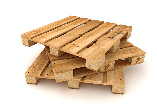 Stack of wooden pallets. stock photo