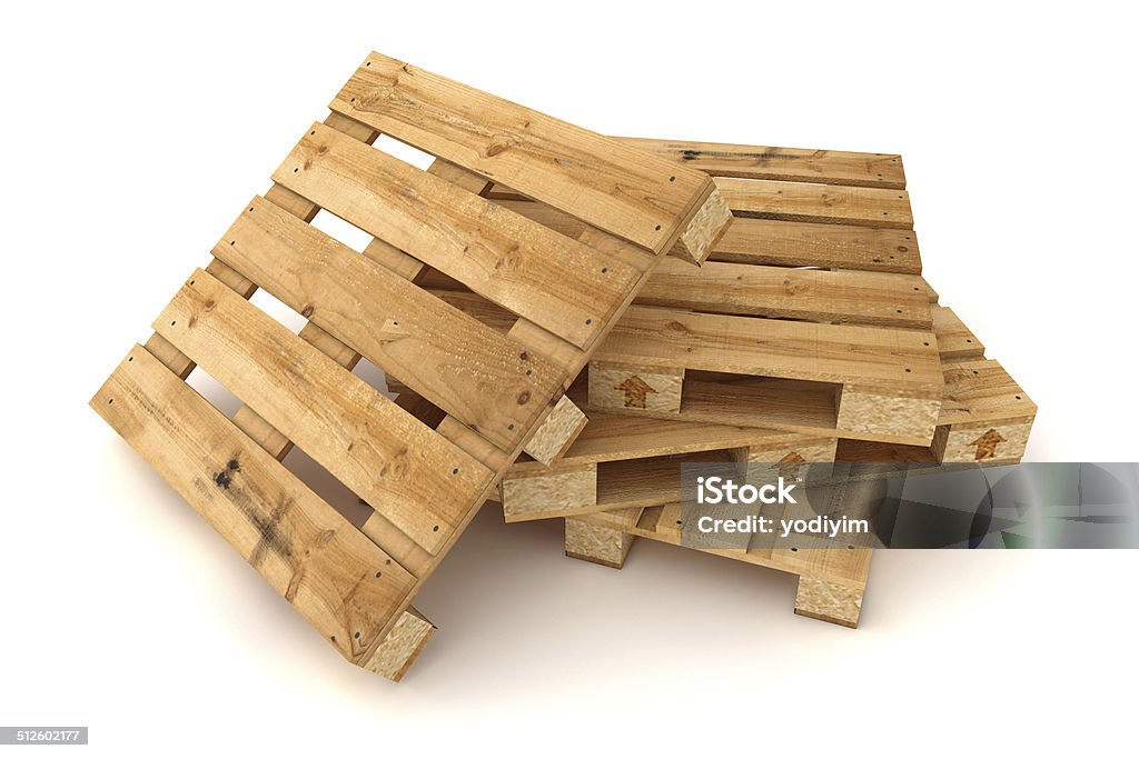 Stack of wooden pallets. Stack of wooden pallets. Isolated on white background. Cargo Container Stock Photo