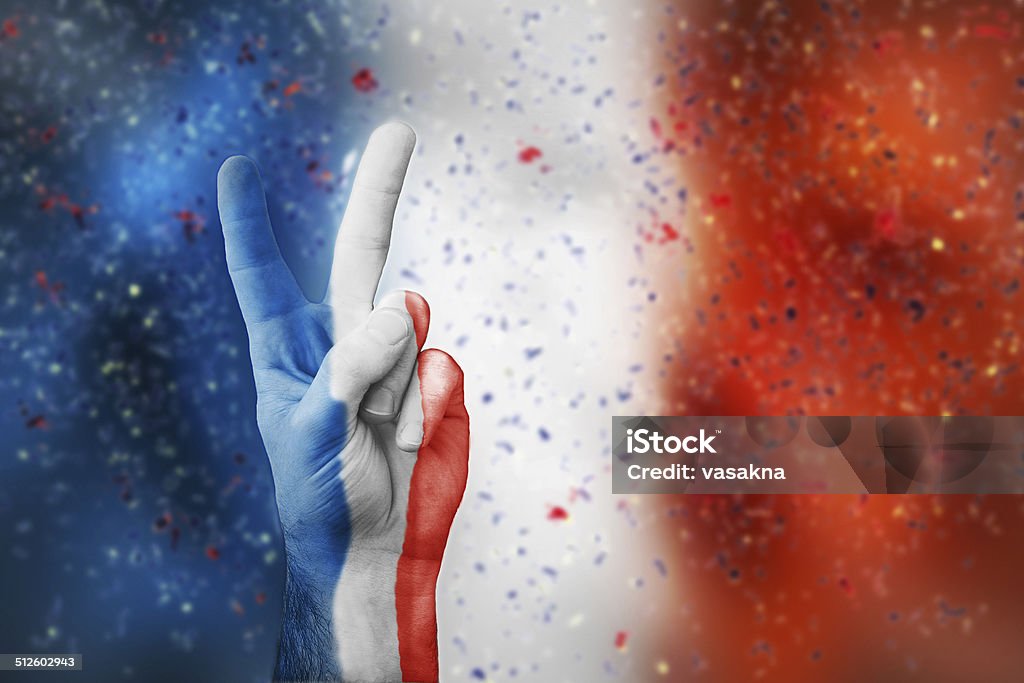 victory for France hand show victory for France with national flag and colors Achievement Stock Photo