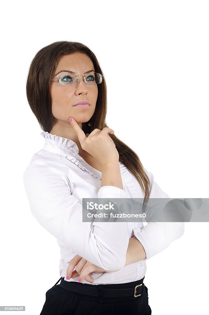 Isolated business woman Isolated young  business woman thinking Adult Stock Photo