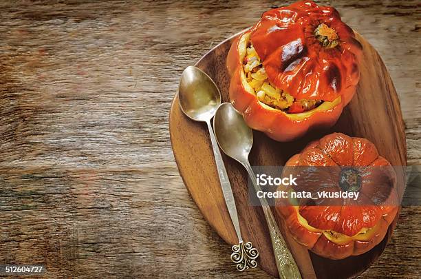 Baked Pumpkin Stuffed With Beef And Vegetables Stock Photo - Download Image Now - Appetizer, Autumn, Beef