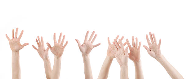 woman hands up with white stock photo