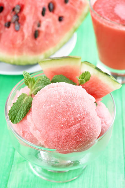 istock Watermelon sorbet in glass bowl 512621042