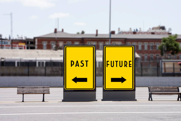 Past or Future Concept on Billboards Past or Future Concept on Two standing outdoor billboards banner commercial sign outdoors marketing stock pictures, royalty-free photos & images