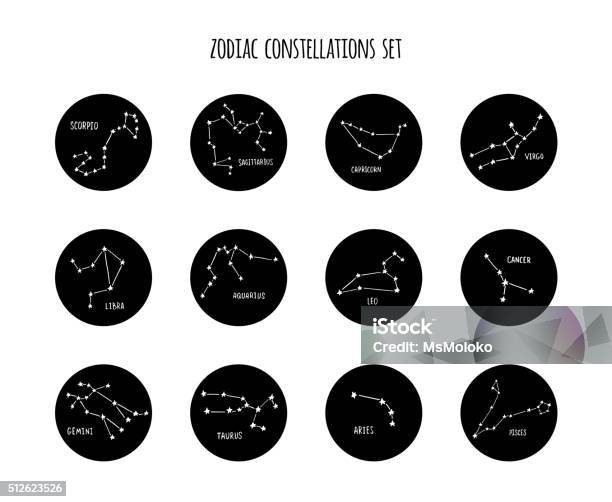 Full Zodiac Constellation Signs Set Made Of Stars And Lines Stock Illustration - Download Image Now