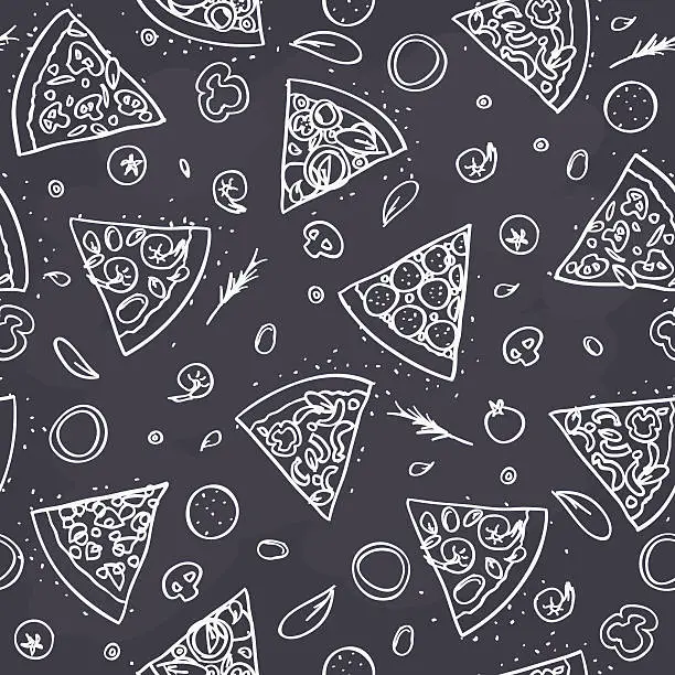 Vector illustration of seamless pizza pattern on dark background