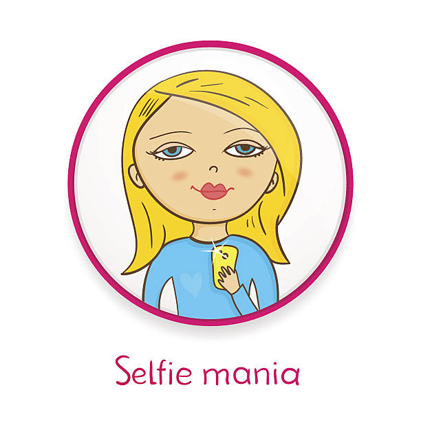 illustrazioni stock, clip art, cartoni animati e icone di tendenza di selfie mania bella ragazza fa selfie a specchio - beautiful girl flash