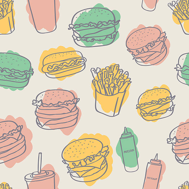 illustrazioni stock, clip art, cartoni animati e icone di tendenza di senza giunte hamburger motivo - fish cakes illustrations