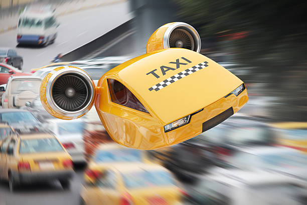 internet de alta velocidad, taxi volando sobre los atascos - taxi fotografías e imágenes de stock