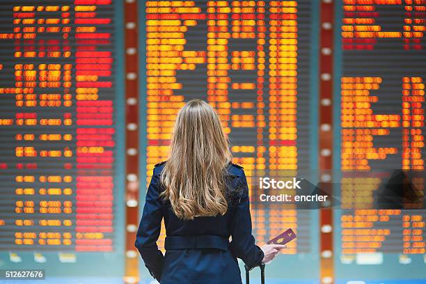 Giovane Donna In Un Aeroporto Internazionale - Fotografie stock e altre immagini di Aeroporto - Aeroporto, Aereo di linea, Volare