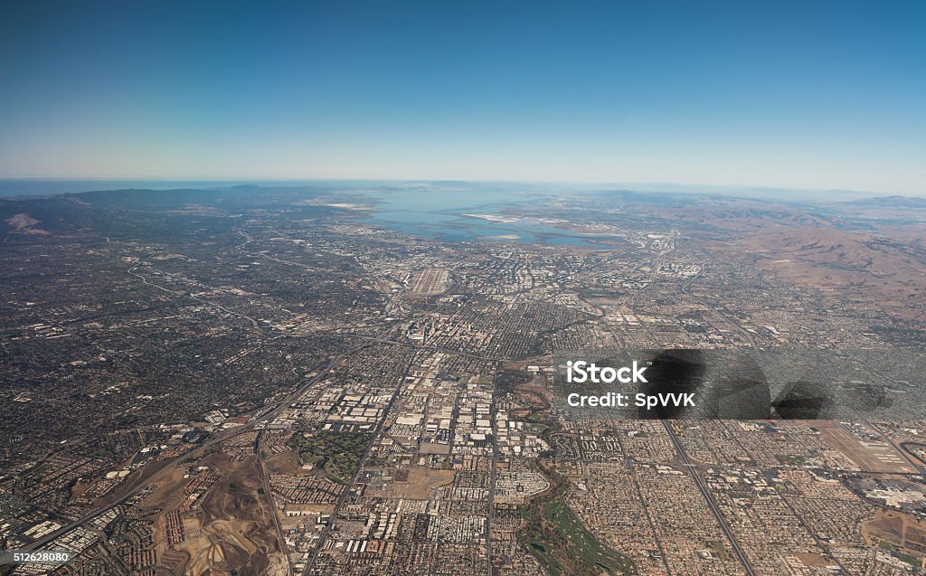 Aerial veiw San Francisco Bay Area Bird's eye view of Silicon Valley Aerial View Stock Photo