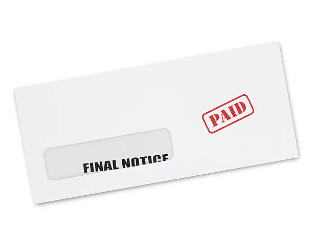 Final Notice Envelope Final Notice Envelope isolated on white (excluding the shadow) over spend stock pictures, royalty-free photos & images