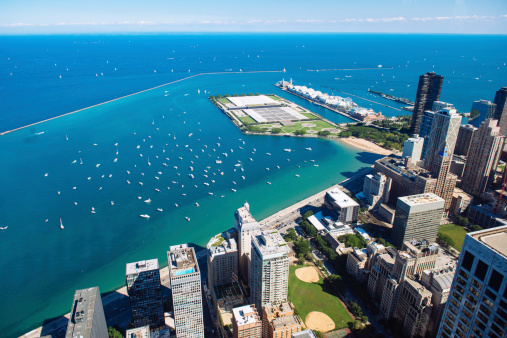 Chicago and Lake Michigan Aerial view