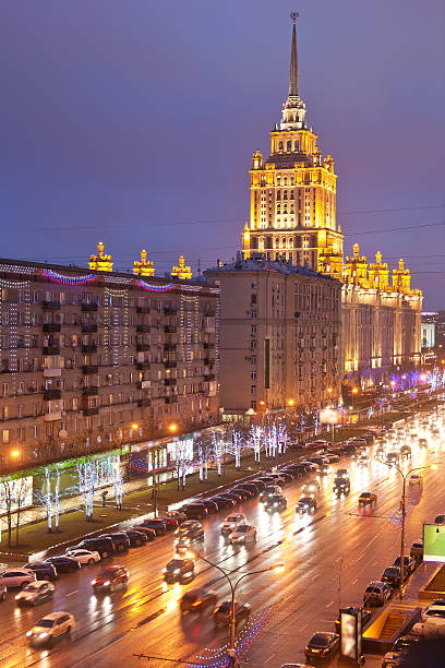 View of the Kutuzovsky Prospect in evening time. Moscow. Russia stock photo