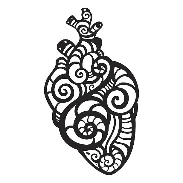 장식용 심장. 민족별 패턴. - ornate swirl heart shape beautiful stock illustrations