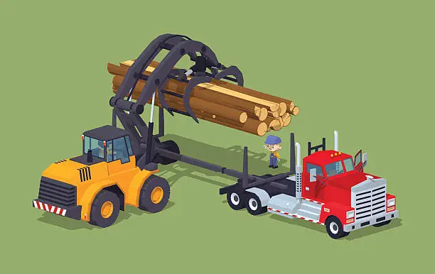 Vector illustration of Logs loading on truck