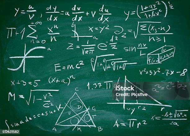 Math Formulas On School Blackboard Education Stock Photo - Download Image Now - Chalkboard - Visual Aid, Mathematical Symbol, Mathematics