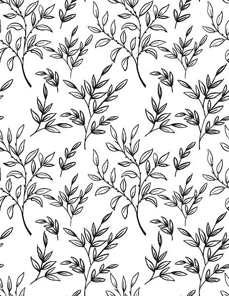 Vector illustration of Hand Drawn Branches With leaves Seamless pattern