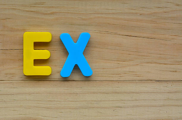 Flat lay of the word Ex on a wooden background. Flat lay of the word Ex on a wooden background.  Relationship concept with copy space for text former photos stock pictures, royalty-free photos & images