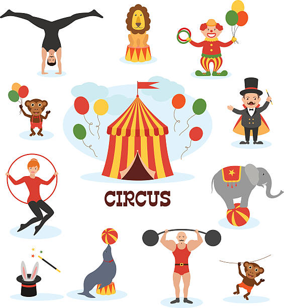 Circus flat design collection Circus flat design collection with with carnival fun fair and icons set circus performer stock illustrations