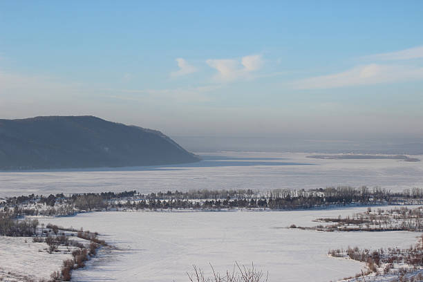 istock Panoramic view of river bend in winter 512639886