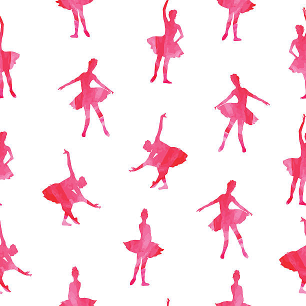 ilustrações, clipart, desenhos animados e ícones de bailarina silhuetas vetor sem costura cor de rosa com estampa - wind textile women retro revival