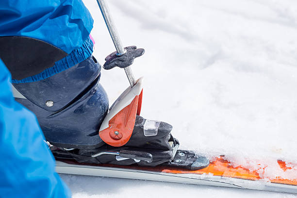 istock Close-up of ski pole unfasten boot from ski 512684348