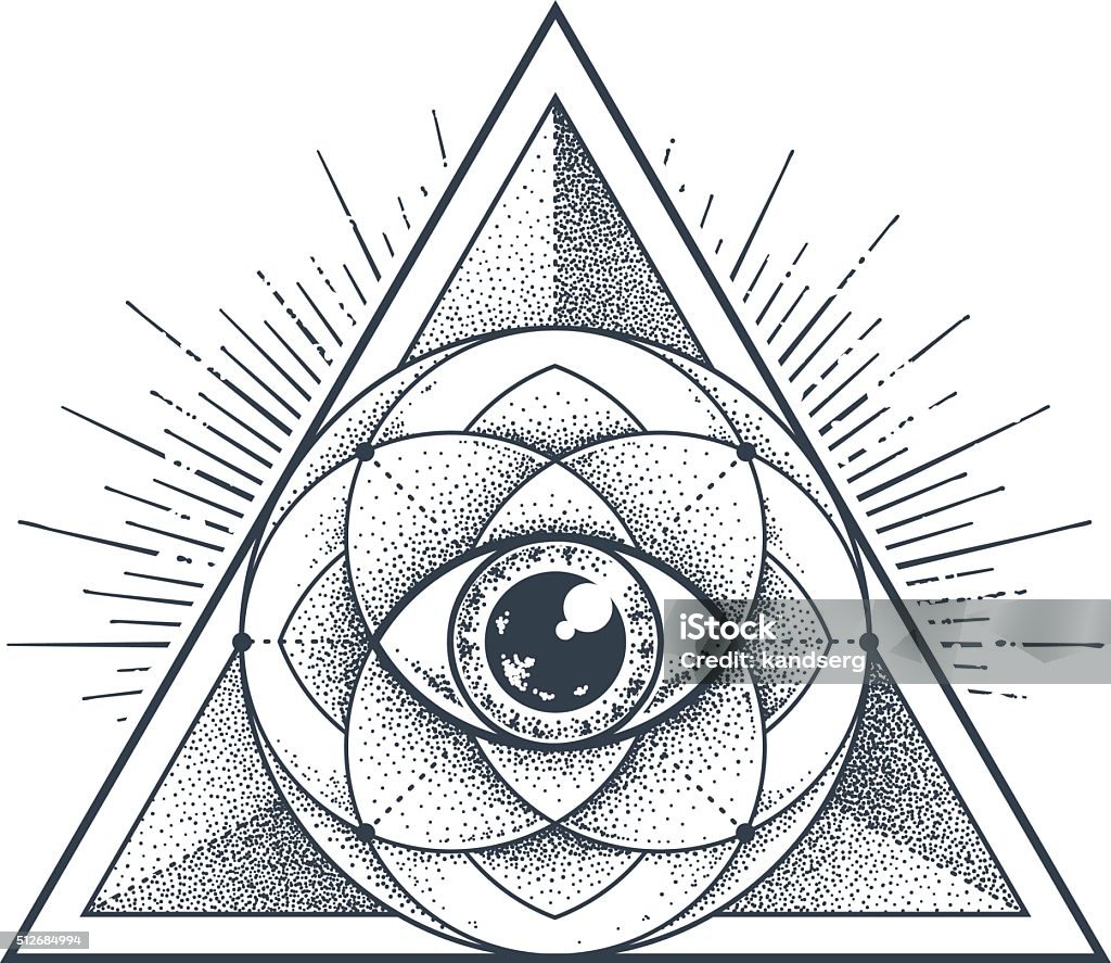 Sacred Geometry Abstract sacred geometry. Geometric pattern isolated on white. Dotwork style vector illustration. Eye stock vector