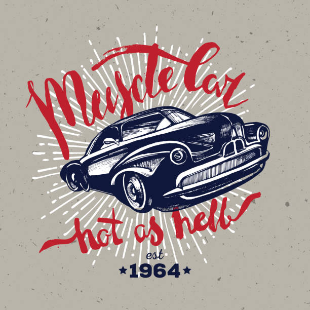Muscle car. Retro classic Muscle car. Retro classic amercian car. T-shirt hipster design porsche classic sports car obsolete stock illustrations