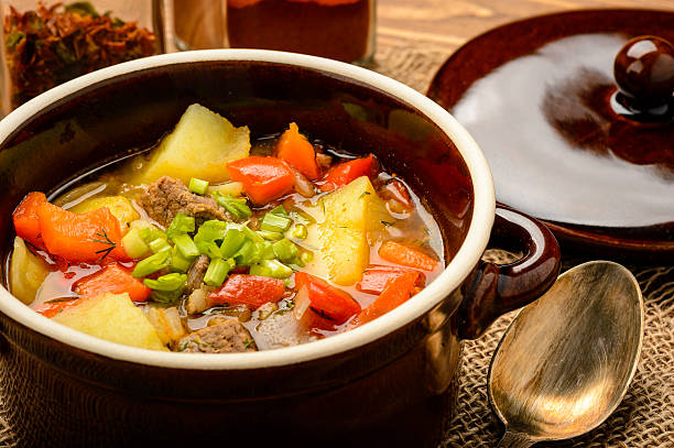 istock Hungarian soup goulash with meat and vegetables. 512689374