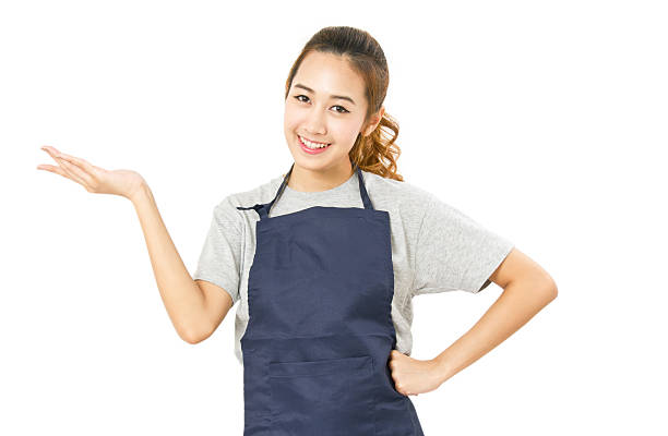 istock Asian Woman Wearing Apron And Singing With Open Palm Hand. 512689990