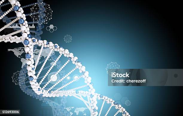 Dna Molecule With World Map Stock Photo - Download Image Now - DNA, Map, World Map