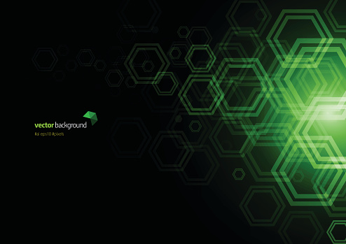 Vector of hexagon shape and glowing lights abstract theme with green color background.