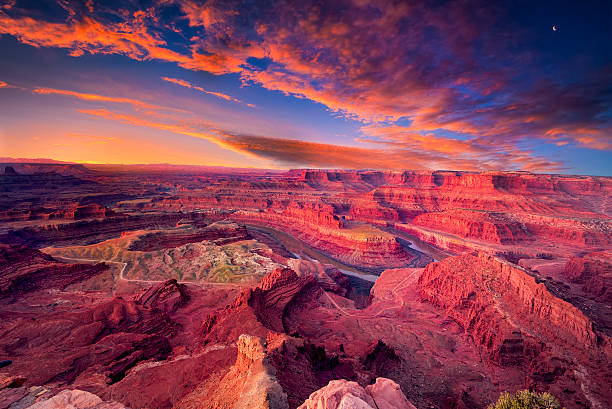 premier feu de signalisation sur dead horse canyon - arid climate travel destinations canyon dawn photos et images de collection